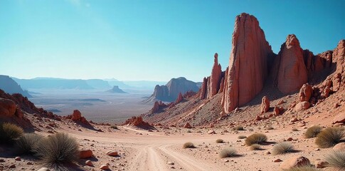 Dramatic Jagged Rock Formations Against a Stark Blue Sky A Testament to Natures Raw Power and the Unrelenting Force of Time and Erosion