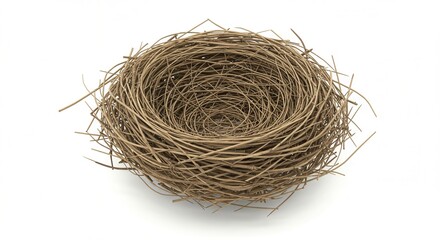 Obraz premium An empty bird nest made of twigs is isolated on white background