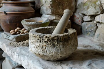 Rustic food grinder made from natural rock high resolution picture