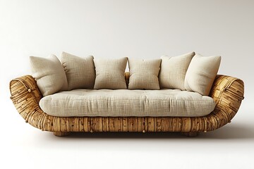 Obraz premium Rustic wooden frame sofa with soft seating high resolution picture