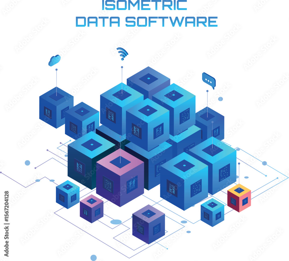 Aufkleber isometric data server. energy station of future. analytics data servers, server room banner. network