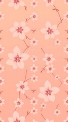 Delicate blush floral pattern with flowing branches on soft peach backdrop