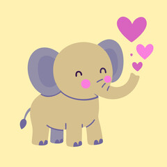 A baby elephant is joyfully blowing pink hearts out of its trunk