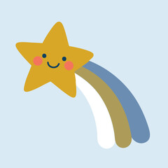 A smiling yellow star with a rainbow coming out of it