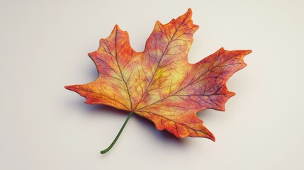 Fototapeta premium Single Maple Leaf with Vibrant Color Isolated on Plain Background, Autumn's Golden Hues