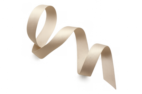 Beige satin ribbon curving softly, lending elegant accent against transparent backdrop, ideal for refined graphic design projects