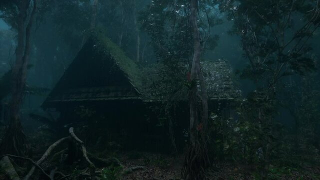 Rain Falls In The Village House In Forest 1