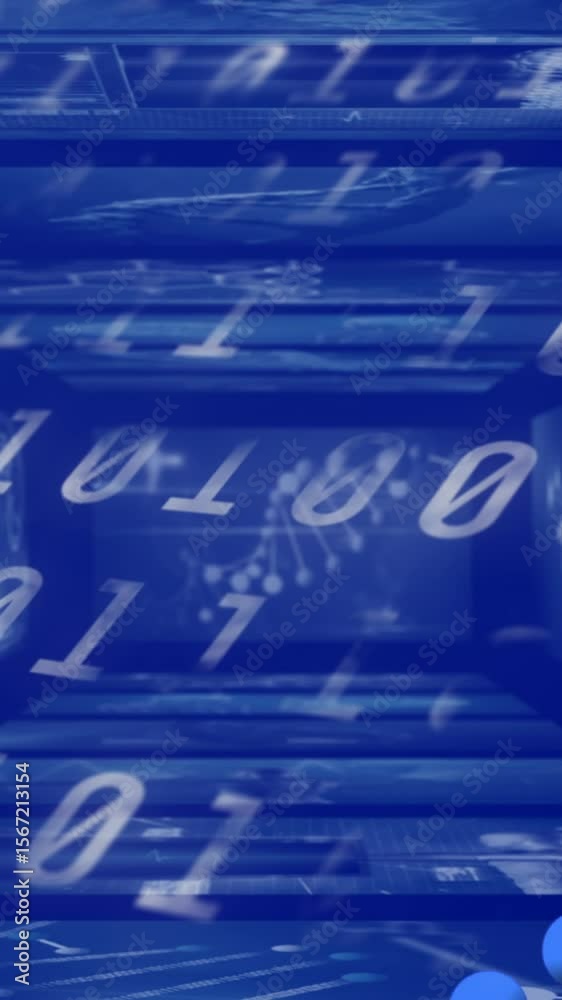 Poster dna structure spinning over screens on medical data processing against binary coding