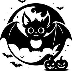 happy halloween silhouette vector illustration of bat and pumpkin, isolated on white