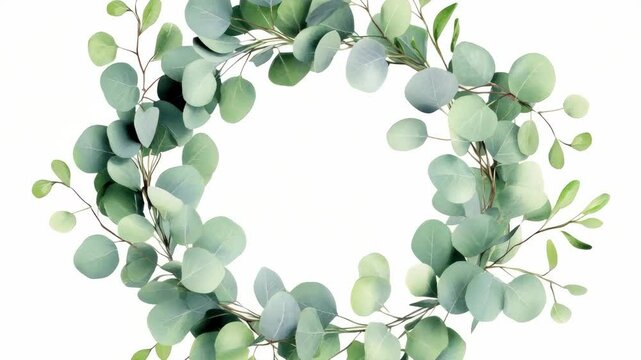 Watercolor greenery wreath with circular pattern.