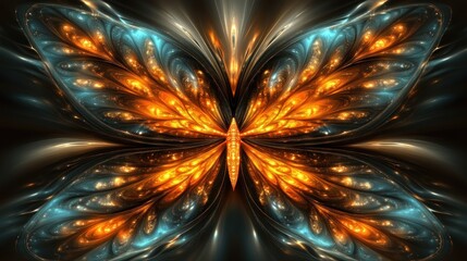 Fractal Butterfly: Golden Radiance and Azure Wings, Digital Art