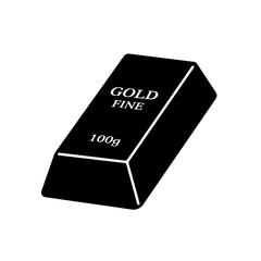 A simple black and white illustration of a gold ingot, labeled as 100g fine gold.