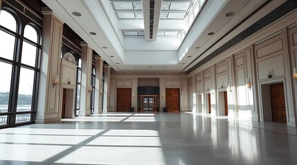 Naklejka premium Grand interior space with architectural details and natural light streaming