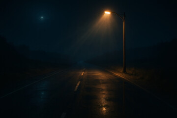 Moonlit Road &mdash; Wet Asphalt Under Single Streetlight - True Crime