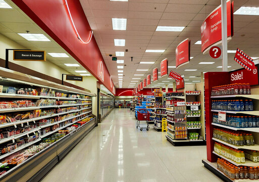Interior of Target store grocery department, VA, USA