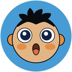 Surprised Cartoon Boy Big Eyes, Open Mouth, Cute Emotion