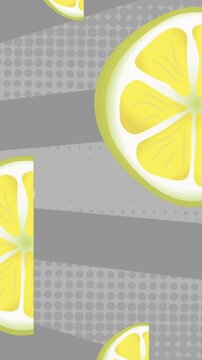 Animation of lemon repeated over grey striped background