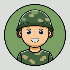 Adorable Cartoon Soldier Illustration  A Smiling Military Avatar Design