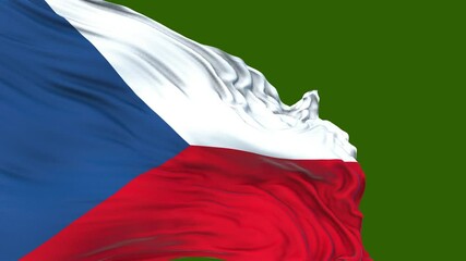 flag of Czech Republic. Close up of Czech Republic flag blowing in the wind. Czech Republic flag loop. green screen