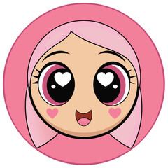 Adorable Kawaii Girl with Heart Eyes Cute Anime-Style Illustration