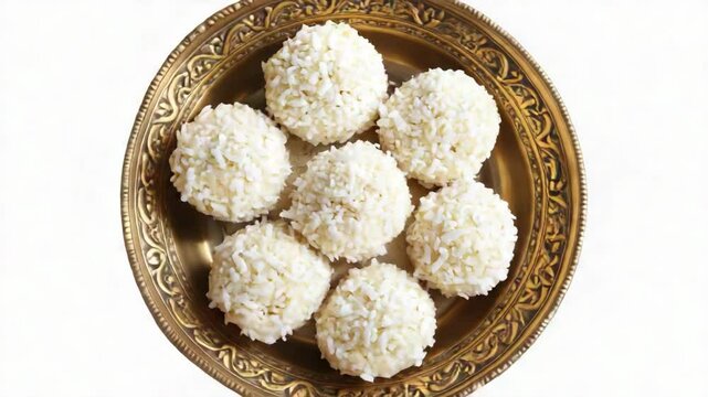 Delicious, round tapioca pudding balls cooked to perfection in a gold plate.
