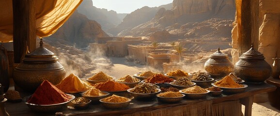 Desert Spice Market: Warm Hues and Ancient Vessels