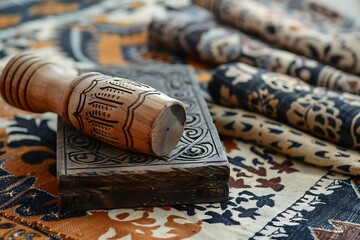 Wooden textile printing block with fabric high resolution picture
