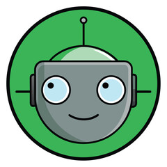 Friendly Robot Icon  Digital Character Design, Cute Bot Illustration