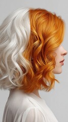Naklejka premium Stylish Half-White, Half-Red Hair Design, Perfect for Creative Poster Art and Business Backgrounds