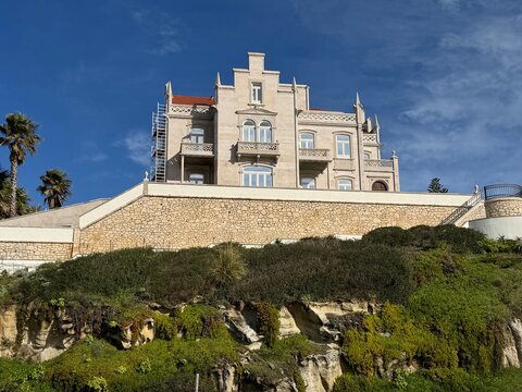 Palacete Almeida Araujo mansion on a clif overlooking Obidos lagoon in Portugal, Foz do Arelho