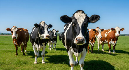 Dairy Cows Grazing in a Sunny Pastoral Scene