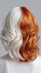 Fototapeta premium Stylish Half-White, Half-Red Hair Design, Perfect for Creative Poster Art and Business Backgrounds