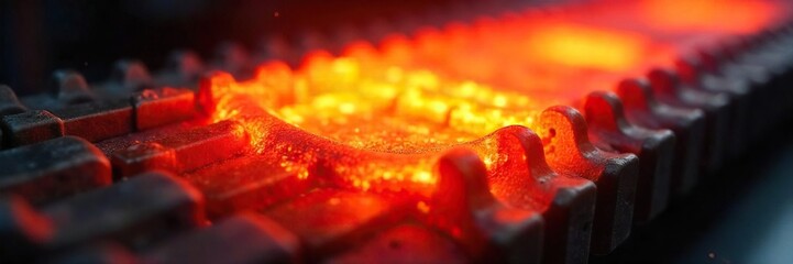 Close-up of a glowing heating element, radiating heat  Ideal for industrial, manufacturing, or energy-related projects  Shows the intense orange-red glow and intricate design ,  infrared,  technology
