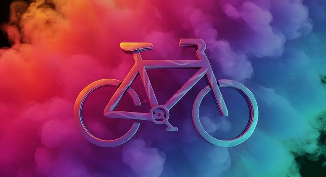 Chromatic Bicycle: Neon-Lit Bike Silhouette Against Vibrant Smoke