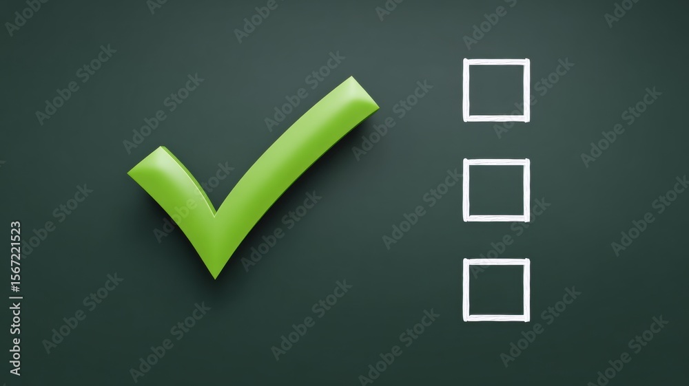 Poster checklist for goal setting. checklist with a green checkmark and empty boxes on a dark background.