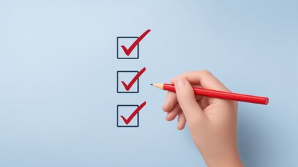 Checklist for Goal Setting. Checklist with checked boxes and a hand holding a red pen.