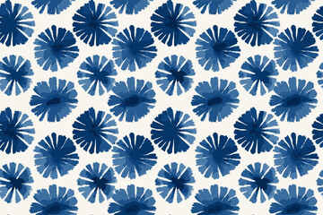 Seamless Shibori Inspired Wing Spot Pattern in Indigo Blue with Geometric Organic Shapes for Modern Textile Printing2
