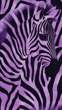 Close-up of a zebra's head and part of its mane in shades of purple.