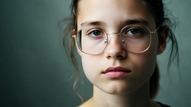 Young girl with glasses posing for portraits