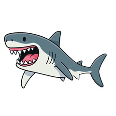 Playful Cartoon Shark with Wide Open Mouth and Sharp Teeth, Expressing a Friendly Roar