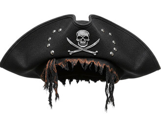 Black pirate hat with skull and crossbones isolated on transparent background