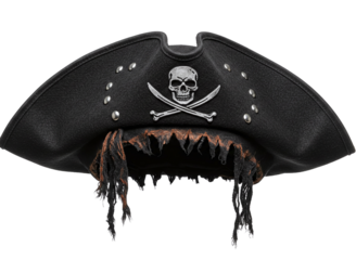 Black pirate hat with skull and crossbones isolated on transparent background