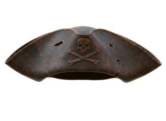 Black pirate hat with skull and crossbones isolated on transparent background