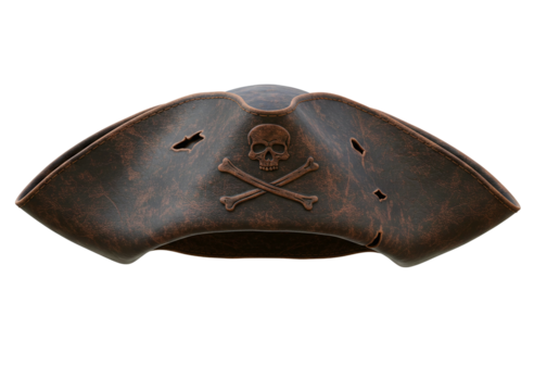 Black pirate hat with skull and crossbones isolated on transparent background