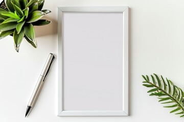 Vibrant Picture of a White Frame and a Pen Are Next to It, Next to a Pen