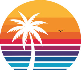 Obraz premium sunset-behind-a-palm-tree-icon-for-vacation--summe (1)_processed.eps