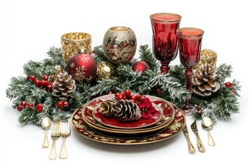 Vibrant Christmas Gatherings Isolated on White Background, Depth of Field