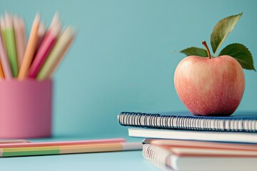Pixel Perfect Image of Front View of Back to School Stationery with Pencils and Medical Mask