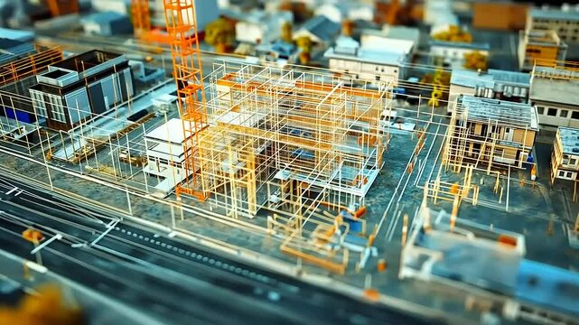 Construction site showcasing a vibrant framework of buildings under development in a bustling urban area