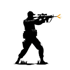 Silhouetted soldier firing weapon transparent background